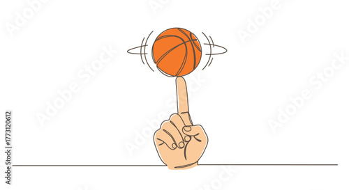 A hand expertly spinning a basketball on a single finger