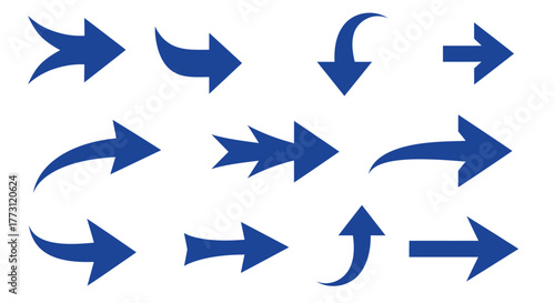 Collection of various blue arrow shapes pointing in different directions