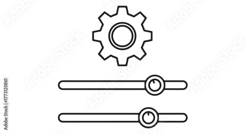 Gear icon and two horizontal sliders for settings and adjustments isolated on transparent background