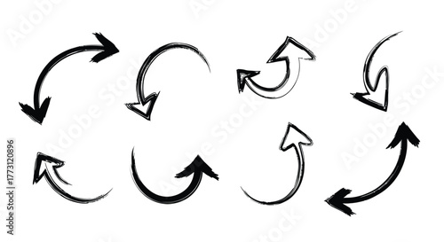 Collection of hand drawn black arrows showing circular and directional movement