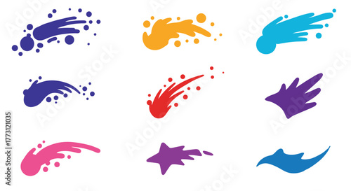 Abstract splash shapes in vibrant colors arranged on a white background