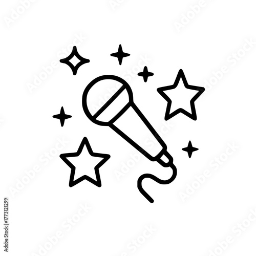 Line art microphone with stars isolated icon
