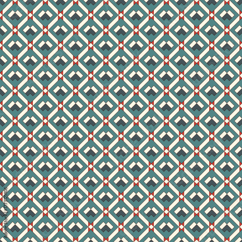 Diamond grid seamless pattern. Ethnic, tribal surface print. Geometric ornament. Repeated rhombuses background. Ornamental folk wallpaper. Geo vector abstract illustration