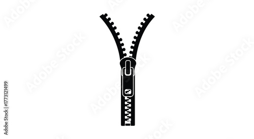 A simple black and white illustration of an open zipper design