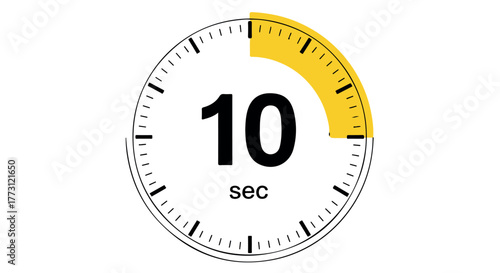 Timer graphic showing 10 sec with a yellow arc indicating elapsed time isolated on transparent background