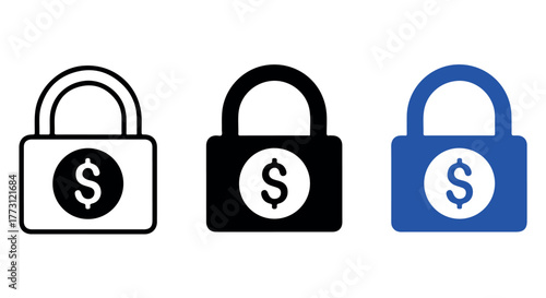 Three padlock icons with dollar signs, isolated on transparent background