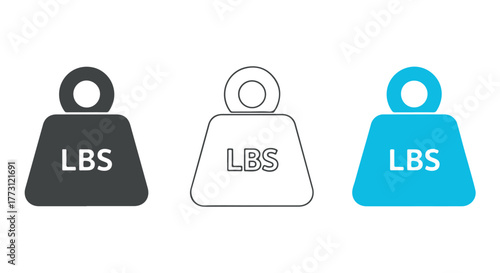 Three weight icons with lbs label in different colors and styles isolated on transparent background