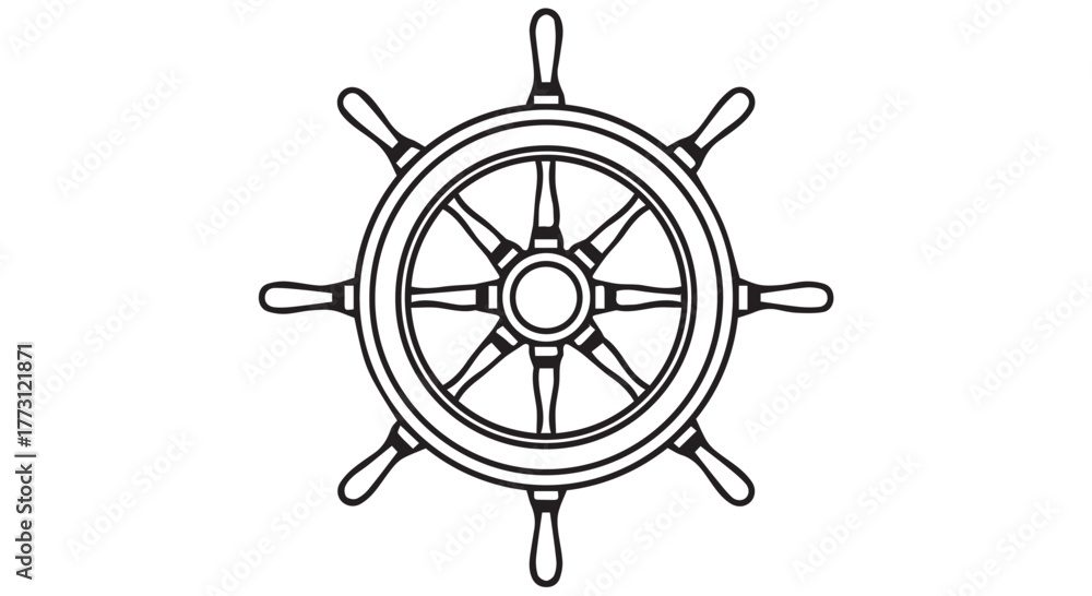 Obraz premium Ships helm wheel outline isolated on transparent background
