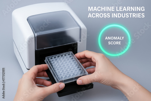 Machine learning concept applied across industries with anomaly score analysis using laboratory equipment for advanced data processing