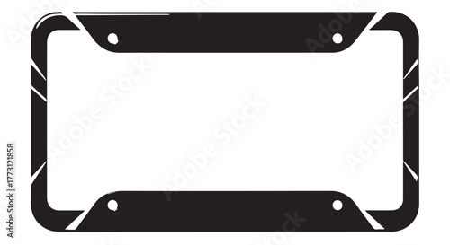 Black and white license plate frame with geometric accents isolated on transparent background