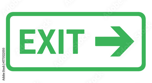 Green exit sign with an arrow pointing to the right, isolated on transparent background