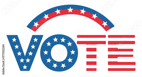 The word vote stylized with american flag elements and stars isolated on transparent background