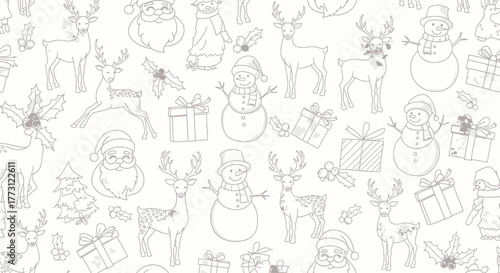 Festive Christmas Pattern Reindeer, Snowmen, Santa Claus, and Gifts in a Holiday Design