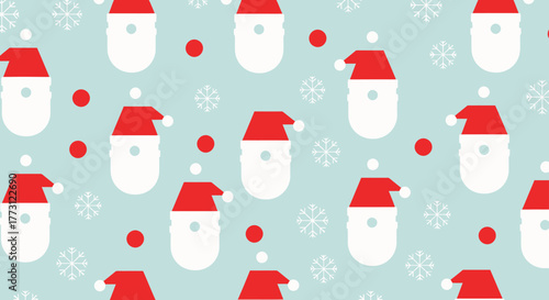 Festive Santa Claus Pattern Adorable Christmas Background Featuring Repeating Gnome Faces and Snowflakes