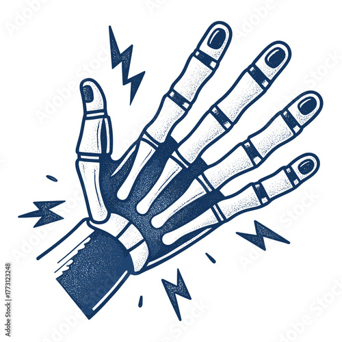 Hand with arthritis swelling and pain signals in illustrative design  