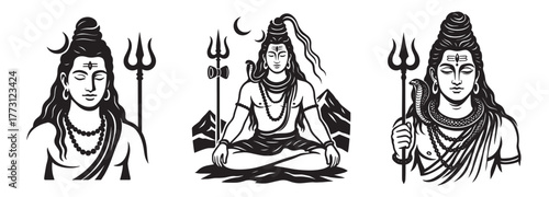 Canvastavla Lord Shiva Vector Set – Meditating and Calm Mahadev Illustrations with Trishul,