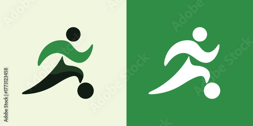 Modern vector soccer logo featuring abstract running player silhouette in dynamic athletic motion