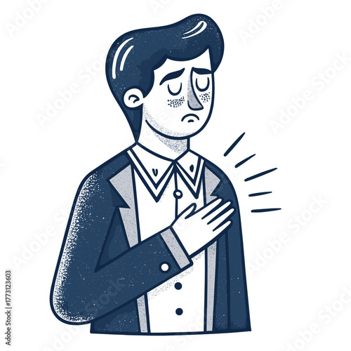 Man with chest pain holding his hand over heart in sorrow  