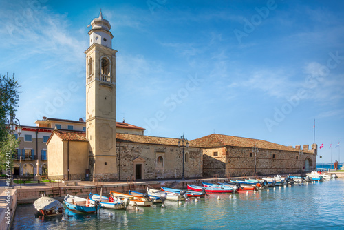 Lazise Harbor and Church Bell Tower, Lake Garda, Italy