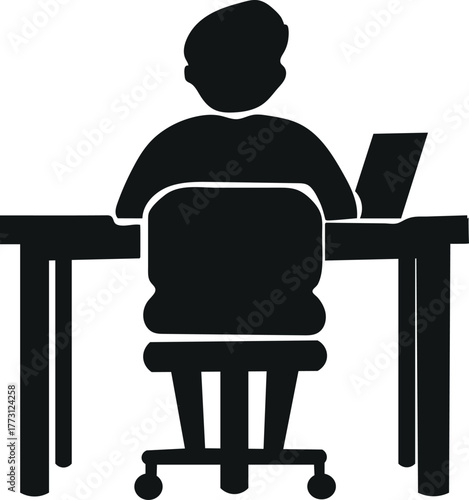 Person Working on Laptop Icon – Office Worker Silhouette Vector Design