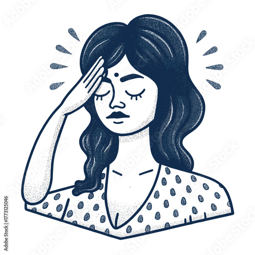 Woman with sinus pain holding her forehead and closing her eyes  
