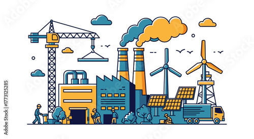 Industrial complex blending factory pollution construction and sustainable energy sources