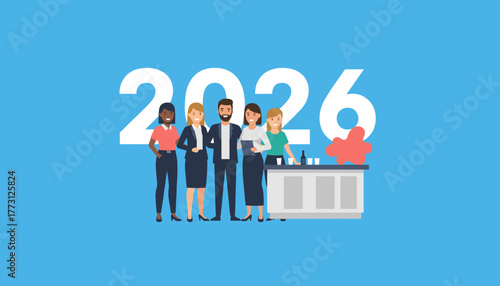 Business team celebrating 2026 success corporate event diverse professionals