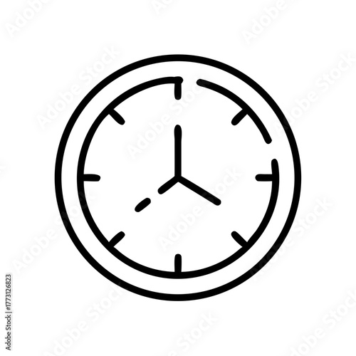 Simple line clock illustration in minimalist style on white background  