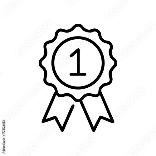Outline of first place award ribbon with number one  