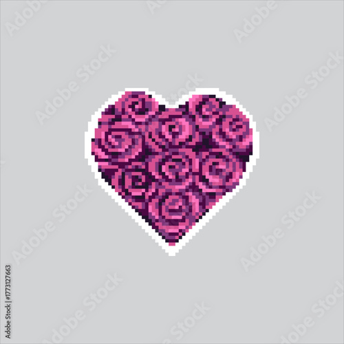 Pixel art illustration Heart Roses. Pixelated Roses Decoration. Beautiful Heart Roses Decoration Icon pixelated for the pixel art game and icon for website and video game. old school retro.