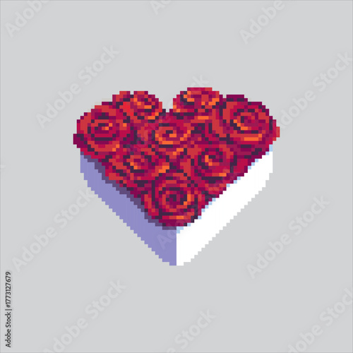 Pixel art illustration Heart Roses. Pixelated Roses Decoration. Beautiful Heart Roses Decoration Icon pixelated for the pixel art game and icon for website and video game. old school retro.