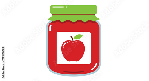 A vibrant red glass jar filled with delicious apple jelly or jam