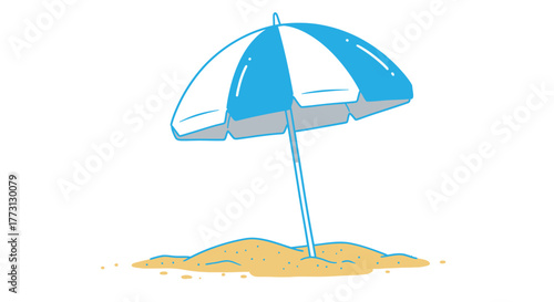 A simple cartoon illustration of a beach umbrella and sand