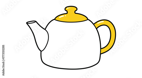 Simple illustration of a white teapot with a yellow lid and handle