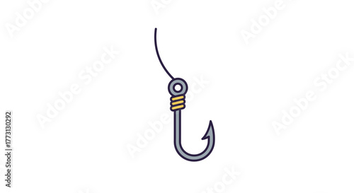 Simple illustration of a fishing hook with line isolated on white background
