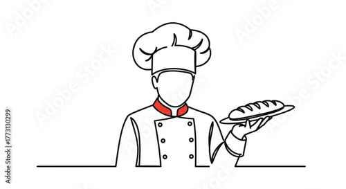 Simple line drawing of a chef holding a plate with bread