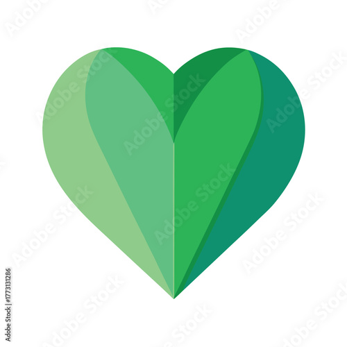 A vibrant green heart shape composed of overlapping leaf elements