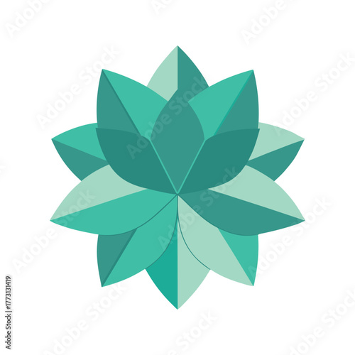 A simple teal flower illustration with stylized petals and a clean design