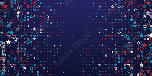 National American Stars Vector Background. USA Labor 11th of November President's Independence Veteran's 4th of July Memorial Day Design. American Blue, Red, White Falling Stars. US Election Pattern.