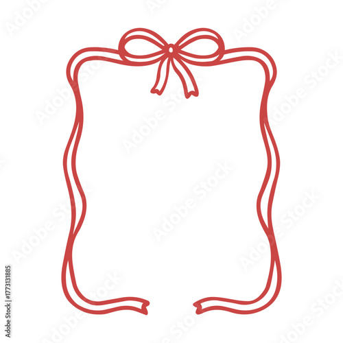 Whimsical wedding frame doodle. Coquette boarder with bow and ribbon in sketch style. Hand drawn vintage vector illustration for Valentine’s Day