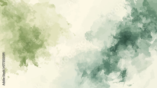 An abstract, expressive vector background featuring a soft watercolor splash or texture in natural green and earthy tones, perfect for artistic projects or subtle branding.