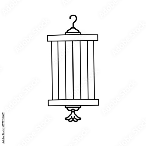 Minimalist Hanging Lantern and Bird Cage Style Line Art – Simple Decorative Lampion Outline for Festival, Oriental Design, and Vector Illustration