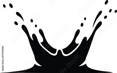 Black Silhouette of Water Splash with Droplets on White Background liquid