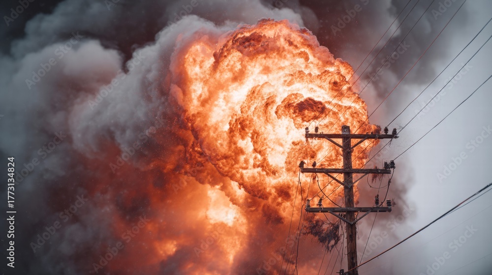 custom made wallpaper toronto digitalDramatic explosion with power lines