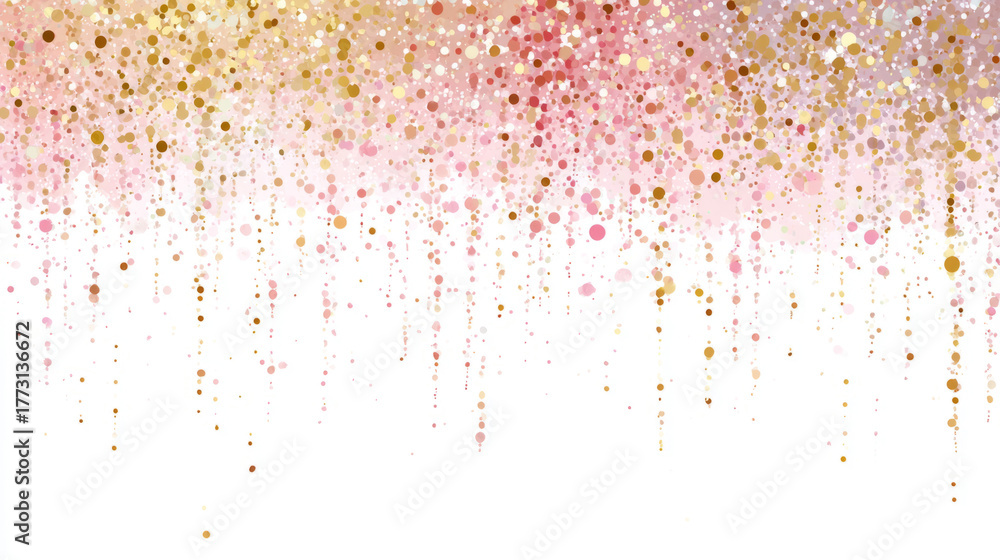 Obraz premium Abstract gold and pink glitter confetti pattern on white background