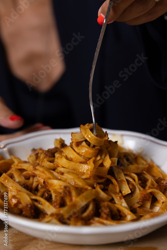 Tagliatelle pasta with bolognese sauce 