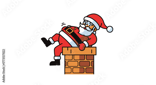 Funny Santa Stuck in Chimney Christmas Illustration