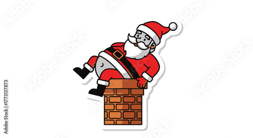 Funny Santa Claus sliding down a chimney with his belly out