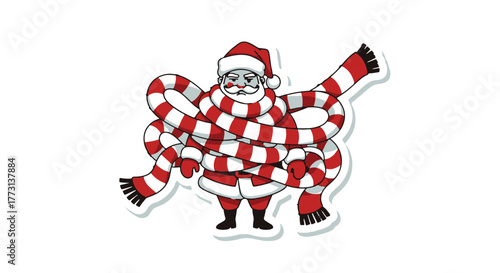 Funny Santa Claus Wrapped Up in a Red and White Striped Scarf