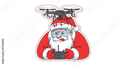 Funny Santa piloting a Drone with Lights, Christmas Humor and Cheer
